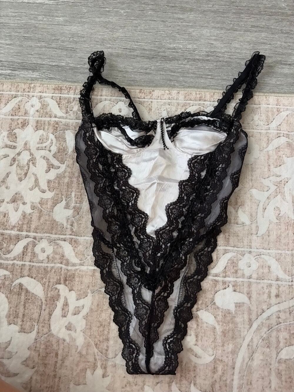 Vintage Fredrick's of Hollywood Lace and Satin Teddy Bodysuit Lingerie